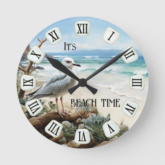 Seagull Beach Time Runde Wanduhr (Vorderseite)