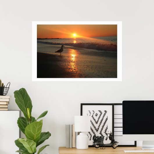 Seagull bei Sonnenaufgang - Gerahmt Print Poster (Heimbüro)