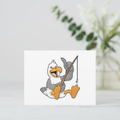 Seagull beim Angeln mit Angelrute Postkarte (Stehend Vorderseite)