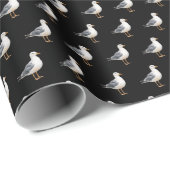 Seagull Bird Beach Ocean Coast Black Watercolor Geschenkpapier (Rolleneckpunkt)