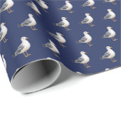 Seagull Bird Beach Ocean Coast Blue Watercolor Geschenkpapier (Rolleneckpunkt)