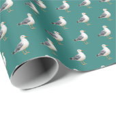 Seagull Bird Beach Ocean Coast Green Watercolor Geschenkpapier (Rolleneckpunkt)