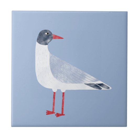 Seagull Bird Blue Fliese (Vorderseite)