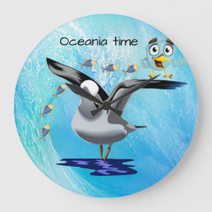Seagull Bird Fish Ocean Wave Clock Große Wanduhr