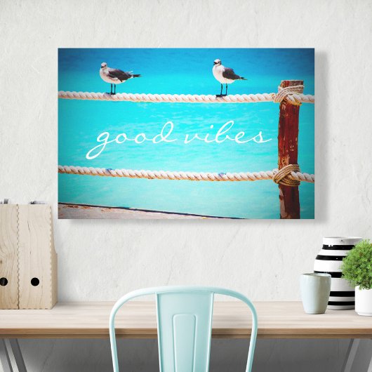 Seagull Birds Ocean Foto Good Vibes Typografie Leinwanddruck