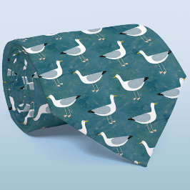 Seagull Coastal Bird Green Pattern Krawatte