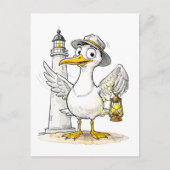 Seagull Comic Lighthouse Lantern Postkarte (Vorderseite)