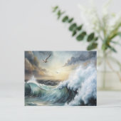 Seagull, die über das Storchenmeer fliegen Postkarte (Stehend Vorderseite)