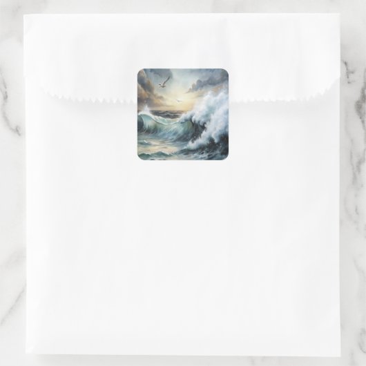 Seagull, die über das Storchenmeer fliegen Quadratischer Aufkleber (Tasche)