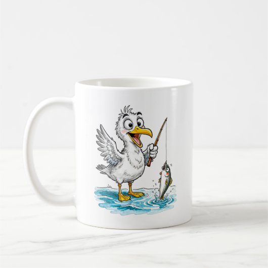 Seagull Fishing with Rod in Shallow Water Kaffeetasse (Links)