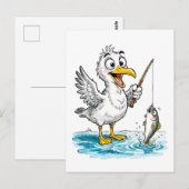 Seagull Fishing with Rod in Shallow Water Postkarte (Vorne/Hinten)
