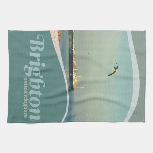 Seagull Flyin bei Brighton Pier Kitchen Handtuch (Horizontal)