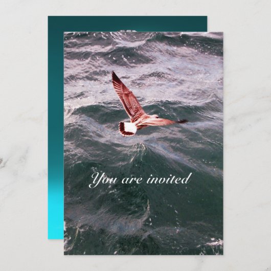 SEAGULL FLYING ÜBER DIE WELLEN STRAND WEDEN EINLADUNG (Vorne/Hinten)