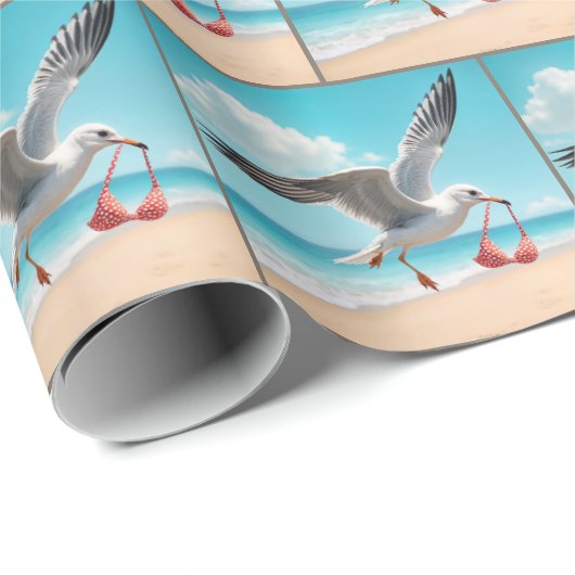 Seagull Flying With a Bikini Top Geschenkpapier (Rolleneckpunkt)