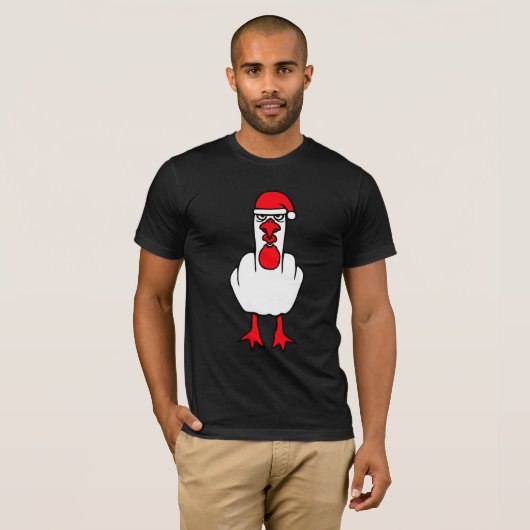 Seagull Grumpy Santa Hat Middle Finger Angry XMas T-Shirt (Vorne ganz)