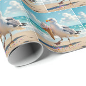 Seagull Holding an Ice Cream Cone Geschenkpapier (Rolleneckpunkt)