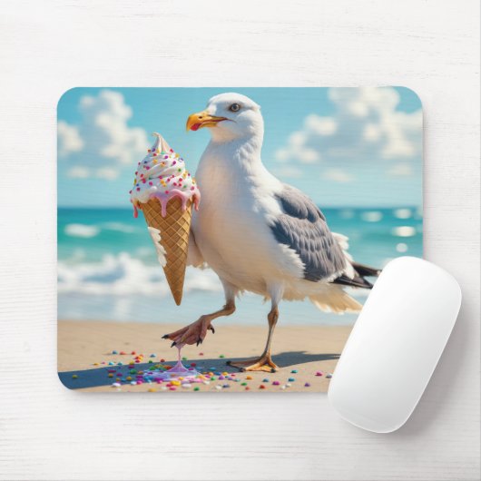 Seagull Holding an Ice Cream Cone Mousepad (Mit Mouse)
