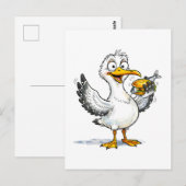 Seagull Holding Fish Sandwich at the Coast Postkarte (Vorne/Hinten)