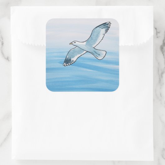 Seagull im Flug Quadratischer Aufkleber (Tasche)
