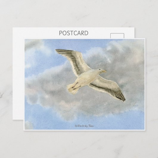 Seagull in der Wolkenwasserfarbe Postkarte (Vorne/Hinten)