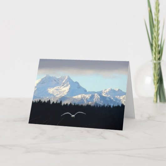 Seagull in Flight, olympische Berge aus Silverda Karte (Vorderseite)