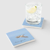 Seagull in Flug fotografisch blau Steinuntersetzer (Seitenansicht)