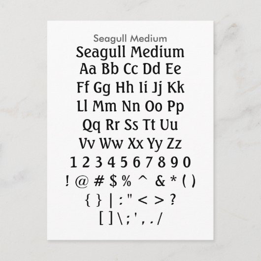 Seagull Medium - Zazzle-Schriftart-Beispielblatt Postkarte (Vorderseite)