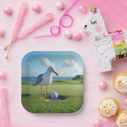 Seagull mit einem Golf-Ball Pappteller (Party)