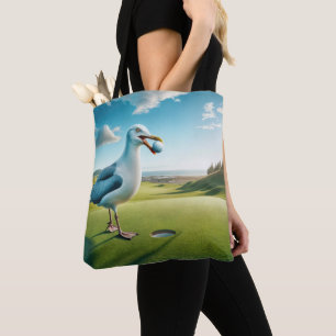 Seagull mit einem Golfball in seinem Ball Tasche
