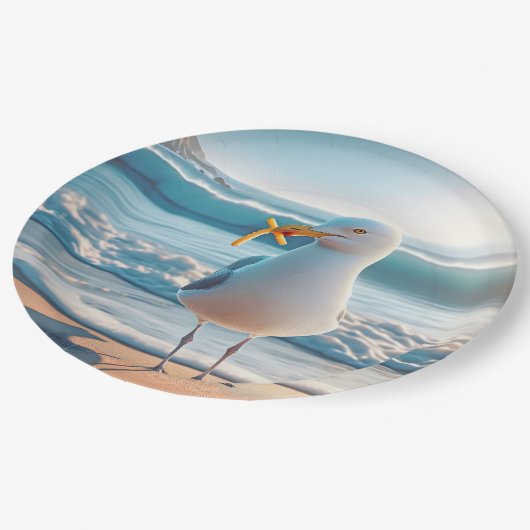 Seagull mit französischen Fries Pappteller (Schrägansicht)