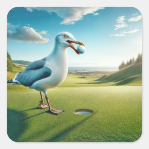 Seagull mit Golfball Quadratischer Aufkleber