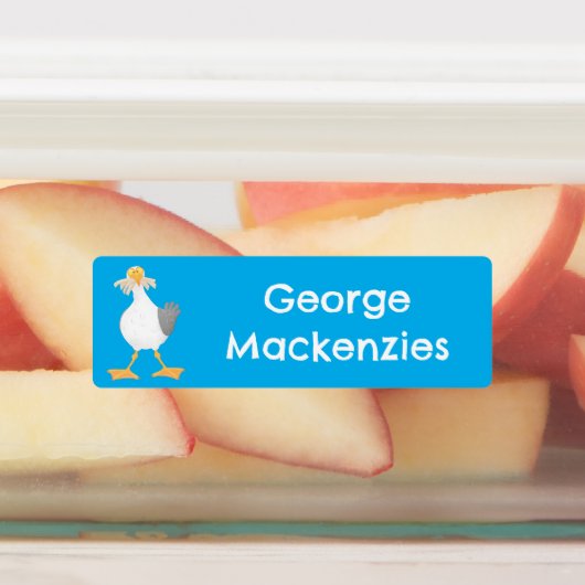 Seagull mit Pommes frites Cartoon personalisiert Etiketten (Befestigt)