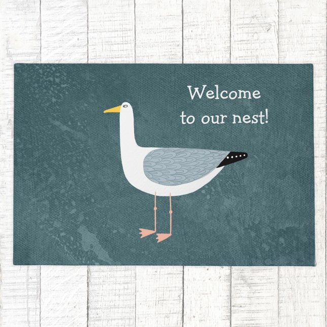 Seagull Nautical Doormat Fußmatte (Fun seagull bird custom text coastal doormat)