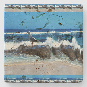Seagull on Beach Rocks Steinuntersetzer