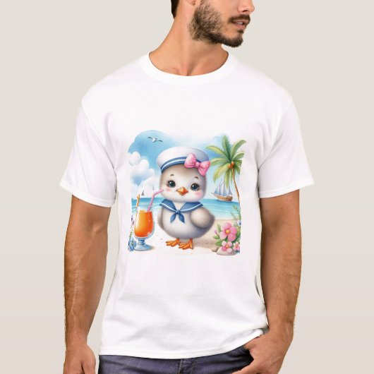 Seagull on the Beach Coastal Summer T-Shirt (Vorderseite)