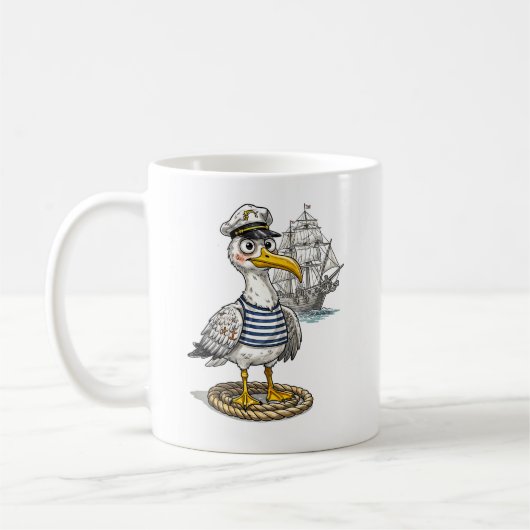 Seagull Sailor with Rope and Ship Background Kaffeetasse (Links)