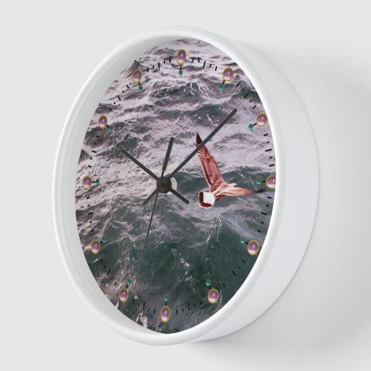 SEAGULL ÜBER DEN MEERESWELLEN, rosa Mauergesteine Wanduhr (Winkel)