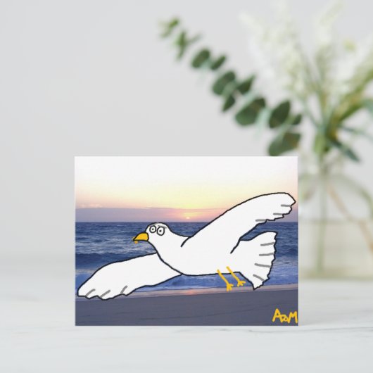 Seagull über der Bucht Postkarte (Stehend Vorderseite)