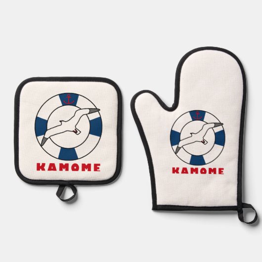 Seagull und Swim Ring Blue Ofenhandschuh & Topflappen-Set (Vorderseite)