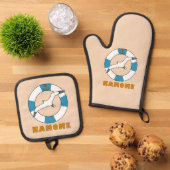 Seagull und Swim Ring Light Blue Ofenhandschuh & Topflappen-Set (Oben Unten)