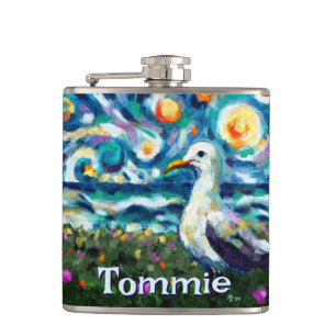 Seagull Van Gogh Style Beach Personalisiert Flachmann