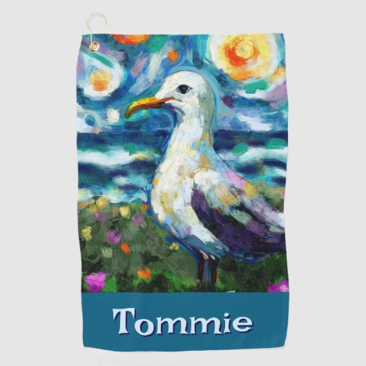 Seagull Van Gogh Style Beach Personalisiert Golfhandtuch (Vorderseite)