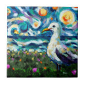 Seagull Van Gogh Style Beach Sky Blue Aquamarin Fliese (Vorderseite)