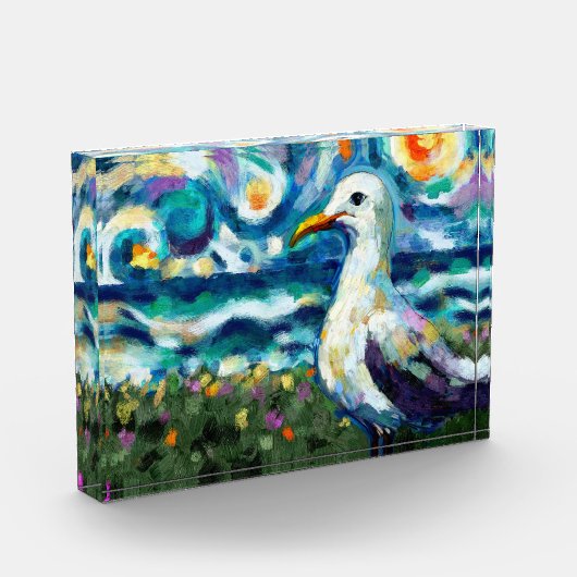 Seagull Van Gogh Style Beach Sky Blue Aquamarin Fotoblock (Links)