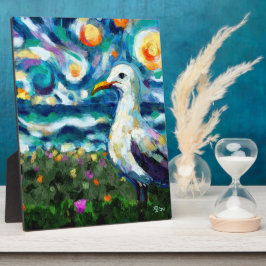Seagull Van Gogh Style Beach Sky Blue Aquamarin Fotoplatte