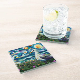 Seagull Van Gogh Style Beach Sky Blue Aquamarin Glasuntersetzer