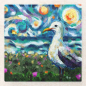 Seagull Van Gogh Style Beach Sky Blue Aquamarin Glasuntersetzer (Vorderseite)