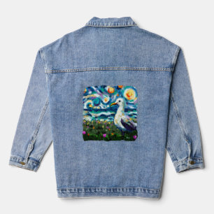Seagull Van Gogh Style Beach Sky Blue Aquamarin Jeansjacke