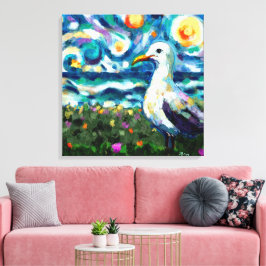 Seagull Van Gogh Style Beach Sky Blue Aquamarin Leinwanddruck
