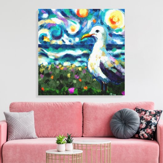 Seagull Van Gogh Style Beach Sky Blue Aquamarin Leinwanddruck (Insitu (Wohnzimmer))